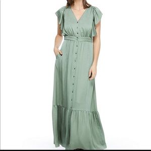 Gal Meets Glam Torey V-Neck Satin Maxi Dress Sz 2